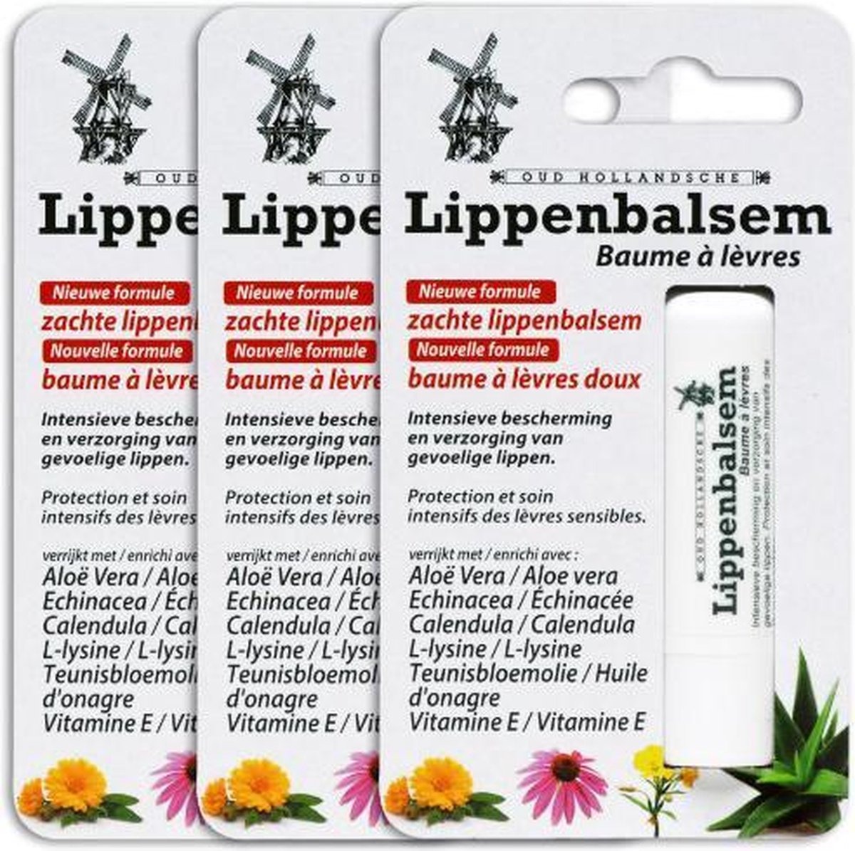 Oud Hollandsche lippenbalsem /Lippenbalsem/calendula/echinacea/lysine/aloe/aloevera/aloe vera/teunisbloem/vitamine E/droge lippen/lipblaasjes/gesprongen lippen