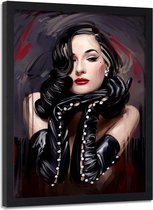 Foto in frame , Dita Von Teese ,Diva , Vrouw in zwart , 70x100cm , zwart wit bruin , wanddecoratie