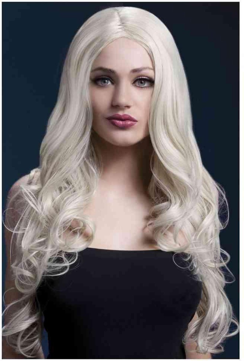 Lange Witblonde pruik met krullen