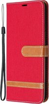 Denim Book Case - Samsung Galaxy A42 Hoesje - Rood