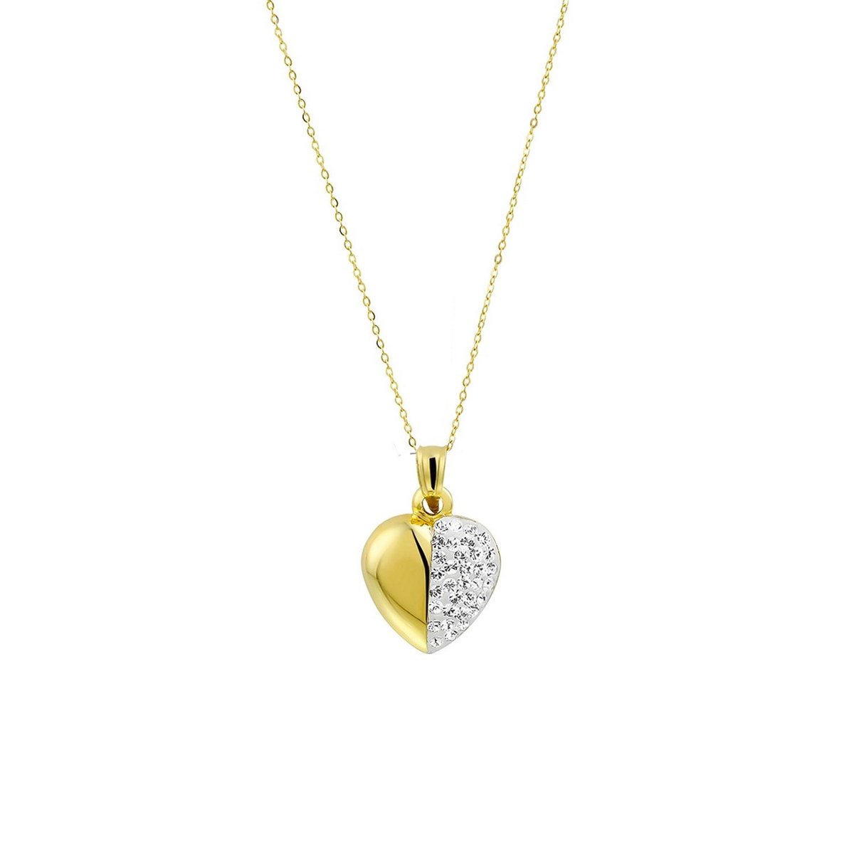 Lucardi - Dames Ketting met hanger hart kristal - 14 karaat goud - Ketting - Cadeau - 45 cm - Geelgoud - Lucardi