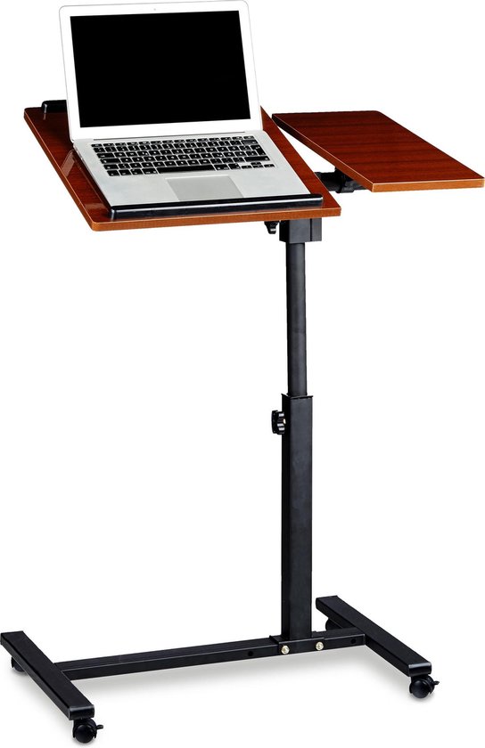 Relaxdays Laptoptafel op wieltjes - hout  - laptopstandaard - ook voor linkshandigen - rood