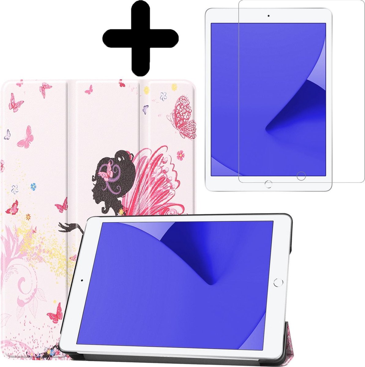 Hoes Geschikt voor iPad 10.2 2020 Hoes Luxe Hoesje Book Case Met Screenprotector - Hoesje Geschikt voor iPad 8 Hoes Cover - Elfje