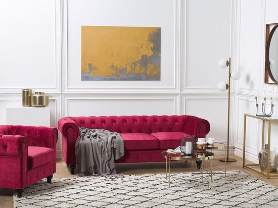 Beliani CHESTERFIELD – Chesterfield bank – rood – Fluweel
