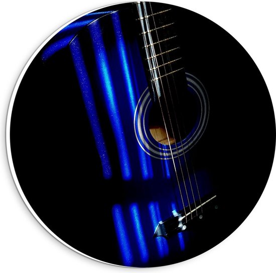 Forex Wandcirkel - Gitaar met Blauwe Lampen - 20x20cm Foto op Wandcirkel (met ophangsysteem)