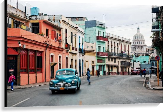 Canvas  - Dorpsstraatje in Cuba - 120x80cm Foto op Canvas Schilderij (Wanddecoratie op Canvas)