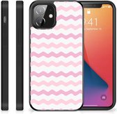 Bumper Hoesje iPhone 12 Mini GSM Hoesje met Zwarte rand Waves Roze