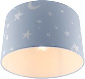 Olucia Stars - Kinderkamer plafondlamp - Stof - Blauw;Wit - Cilinder - 30 cm