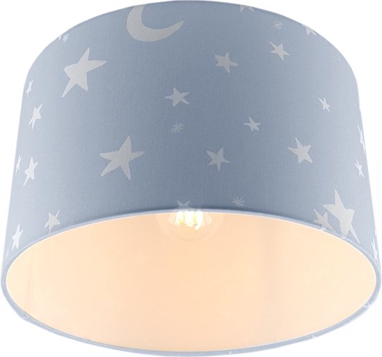 Olucia Stars - Kinderkamer plafondlamp - Stof - Blauw;Wit - Cilinder - 30 cm
