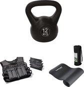 Tunturi - Workout Set - Fitnessmat - Gewichtvest 10 kg - Kettlebel 12 kg