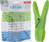 24x Pinces à linge vert / bleu / blanc en plastique 7,5 cm - Entretien ménager - Faire la lessive - Suspendre le linge - Épingles à linge / Épingles à linge à linge / pinces en plastique