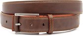 JV Belts Bruine heren riem met oranje stiksel - heren riem - 3.5 cm breed - Bruin - Echt Leer - Taille: 105cm - Totale lengte riem: 120cm