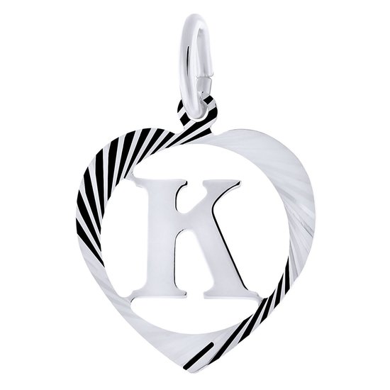 Lucardi Dames Zilveren hanger alfabet in hart facet - Letter K - 925 Zilver - Zilverkleurig