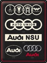 Audi - Logo Evolution .  Metalen wandbord in reliëf 30 x 40 cm.