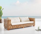 Outdoor-bank Nizza 3-zits rotan natuur met witte kussens tuinbank