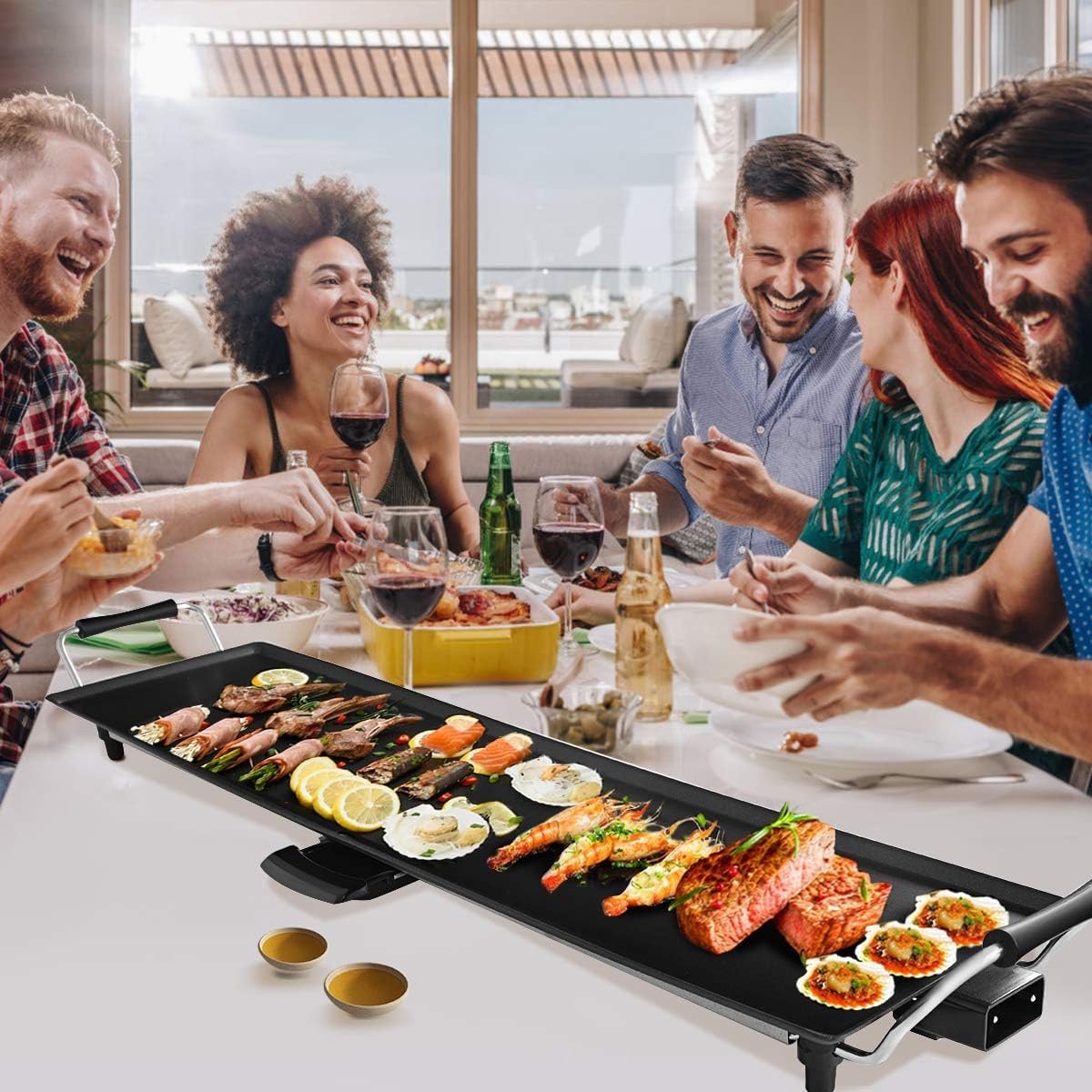 Elektrische Tafelgrill 90 cm - Grote Bakplaat 1800W met Antiaanbaklaag & Accessoires