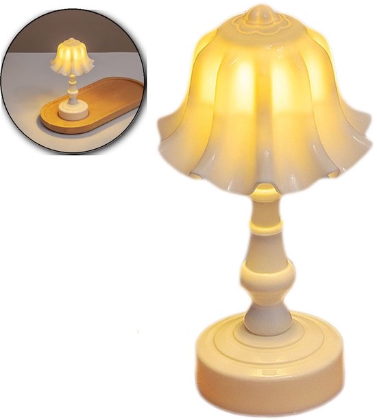Set van 2 tafellampen, retro klokjesbloemvormige kleine nachtlampjes, geschikt voor de slaapkamer (wit) van Livin24 — afbeelding 5