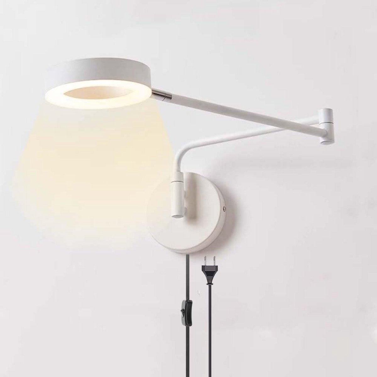Verstelbare LED Wandlamp met Zwenkarm en Snoer – Dimbare Leeslamp voor Woonkamer/Slaapkamer
