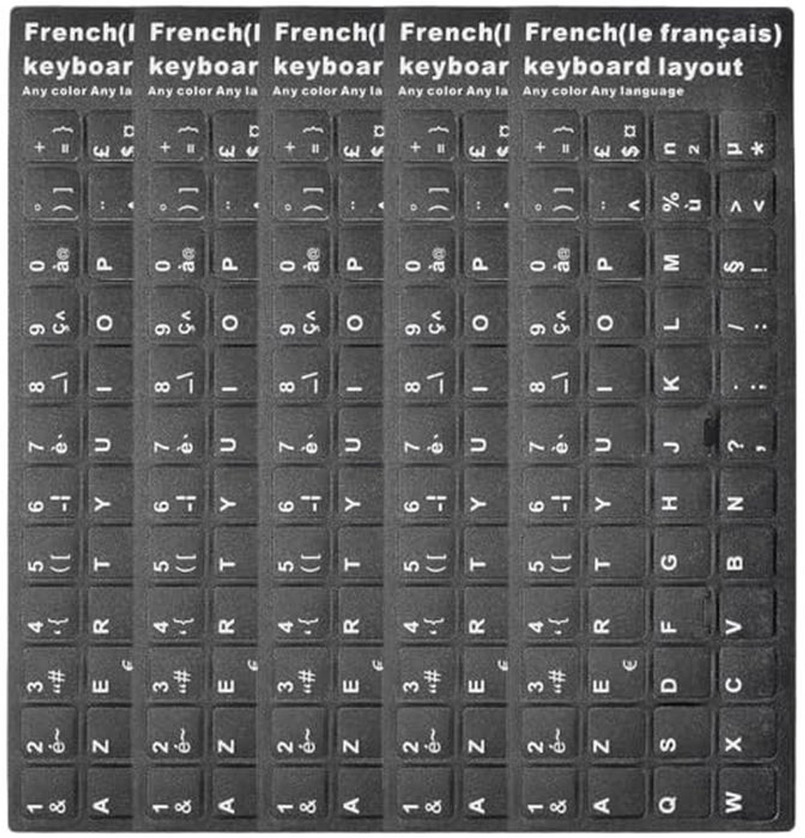 Vijfdelige Franse Toetsenbordstickerset voor Laptop - Franse Lettervervanging