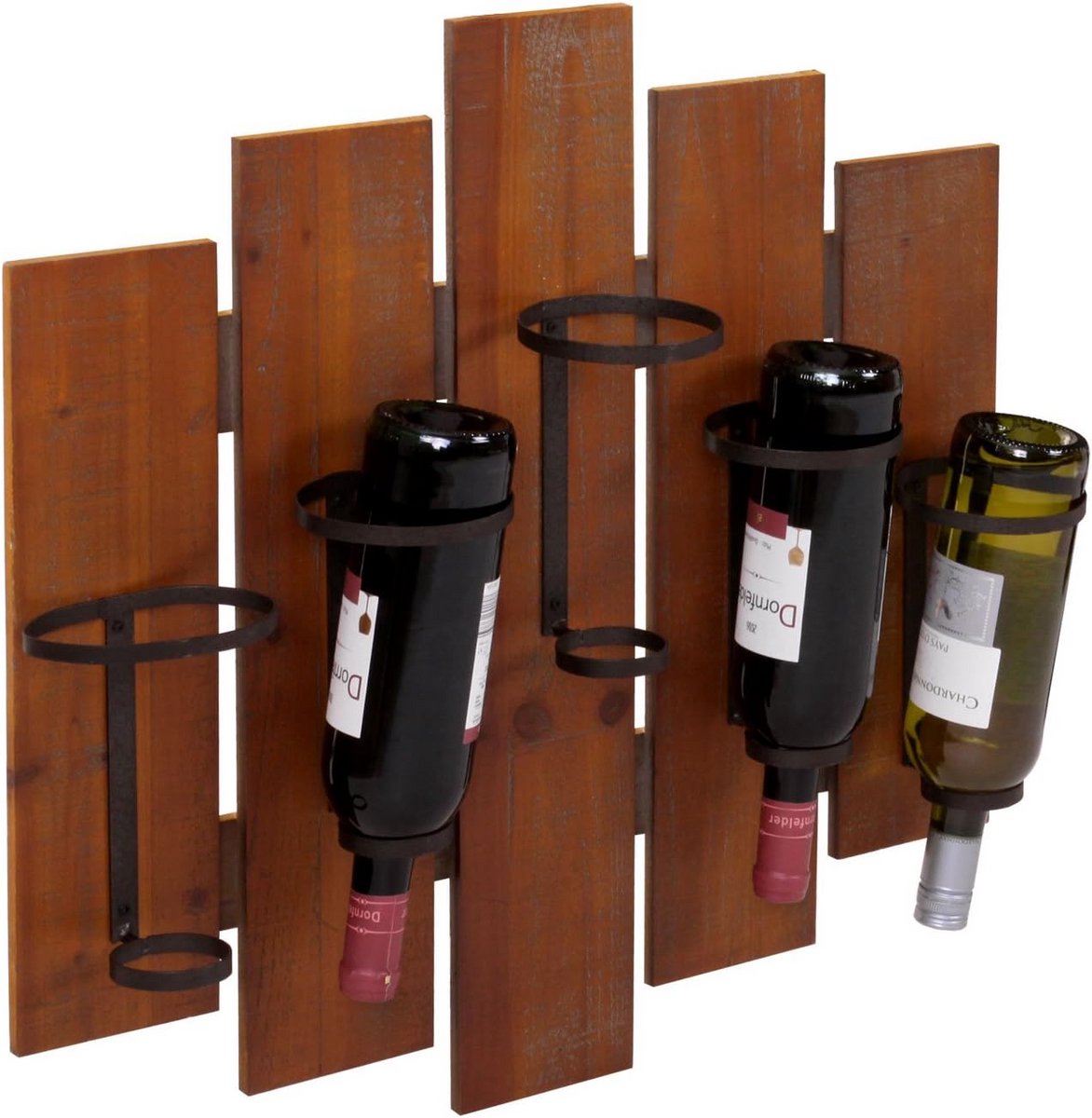 Wandrek Houten Wijnrek voor 5 Flessen - Metaal & Hout - 60x60 cm