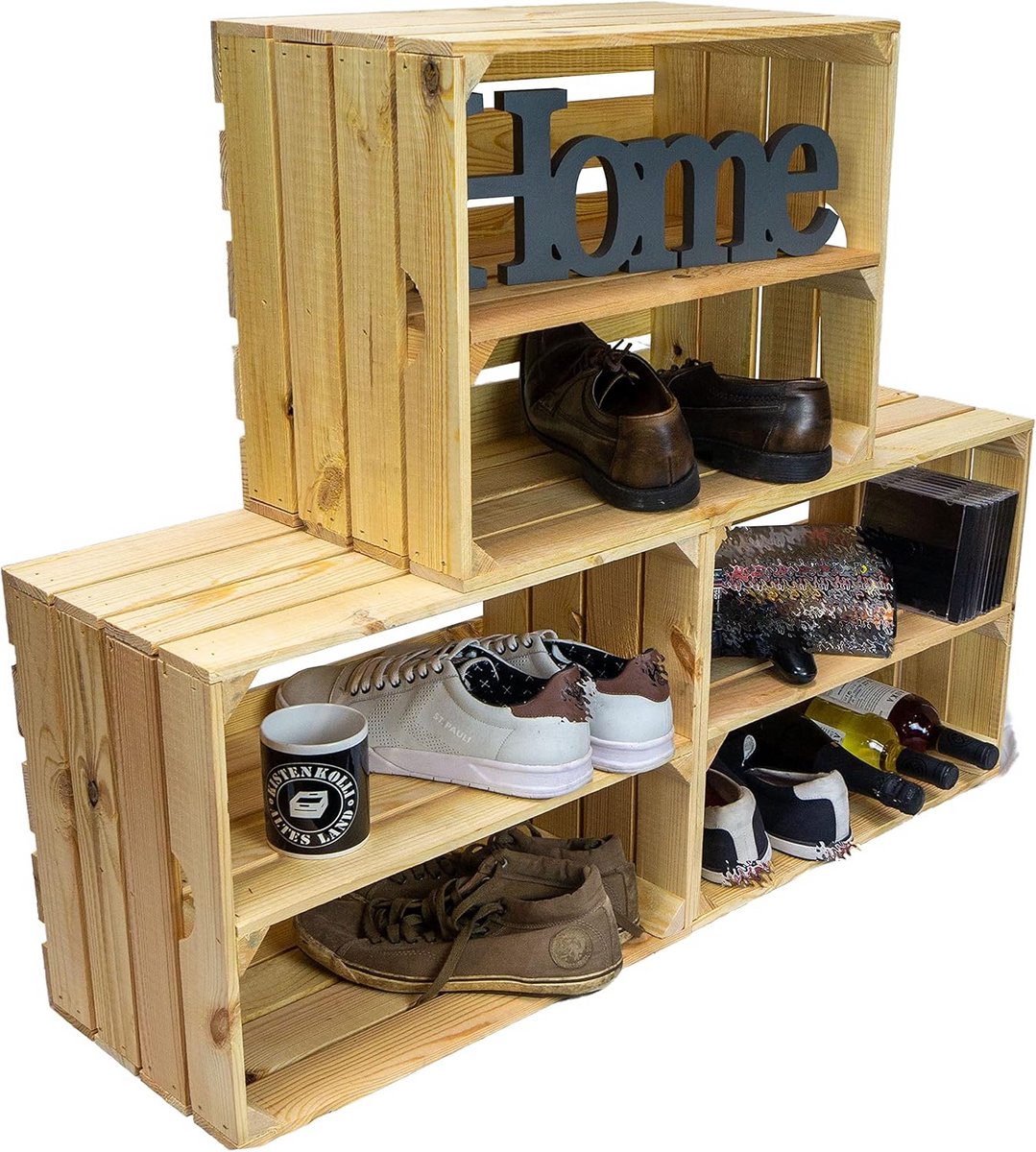 Set van 3 Massieve Houten Kratten - Ideaal als Wijnkist, Opbergbox of Decoratie