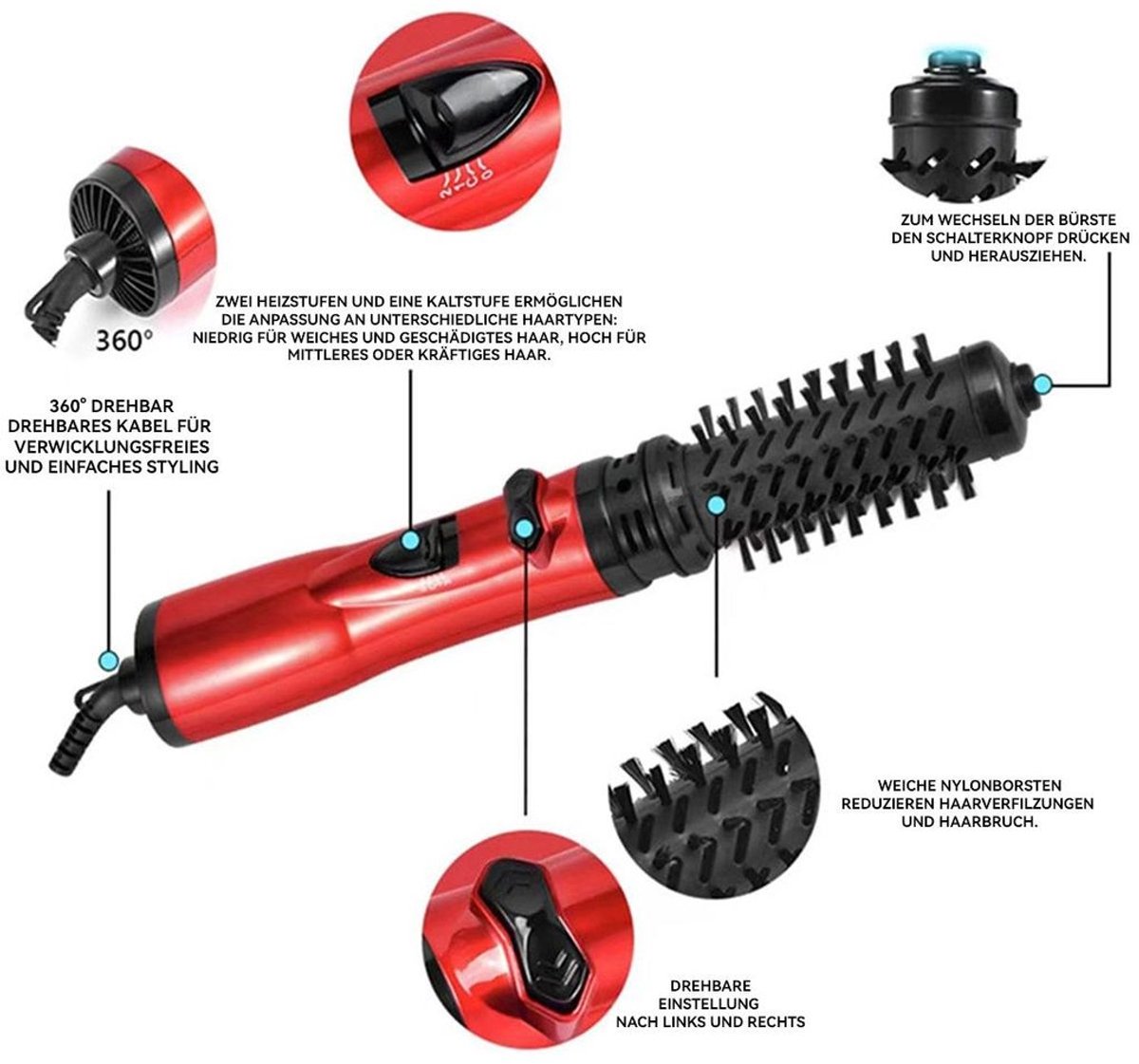 Krultang 3-in-1 Föhn en Stijltang met Draaifunctie - afbeelding 2