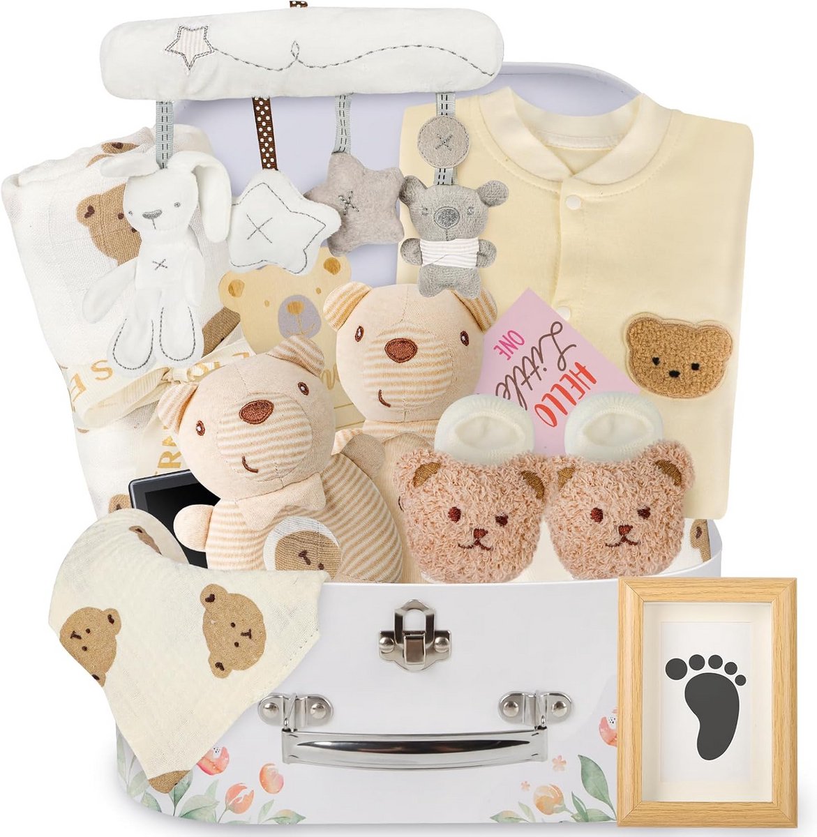 Kraamcadeau Set Baby Meisje Jongen - Romper, Rammelaar, Fotolijst en Badtextiel
