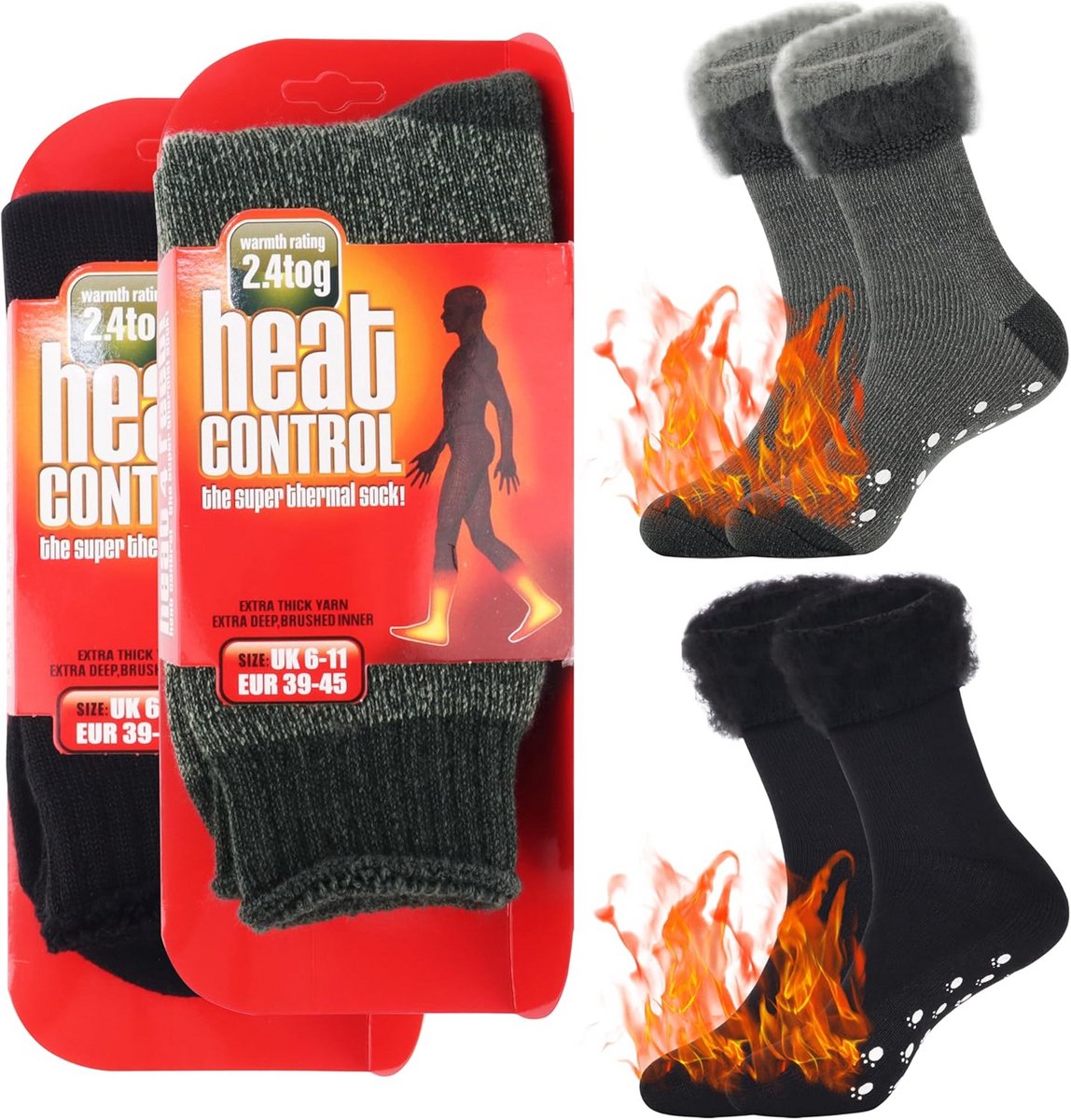 2 Paar Warme Herensokken Met Antislip - Dikke Thermo Huissokken Maat 39-45