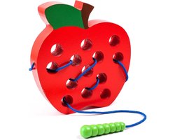 Rups eet appels - Kralen rijgen, speelgoed voor vroegschoolse educatie en educatieve kinderen - Houten rijgspeelgoed met appels, houten blokkenpuzzel, reisspel, Montessori vroeg leren, fijne motoriek, cadeau voor kinderen van 1, 2 en 3 jaar