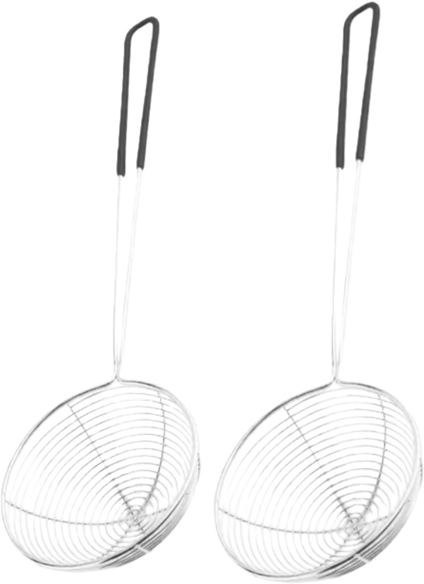 2-delige roestvrijstalen draadzeef - Mini spinnenfilter - Zeef voor hete pannen met handvat - Geschikt voor thuisgebruik - Met zwarte plakstrip - 30,5 cm