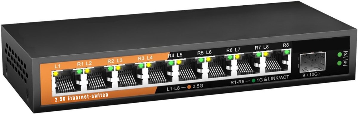 RVV® Internet Splitter - Netwerk Switch - Ethernet - 8 Ports - 10000 Mbps - zilver - 17.5L x 7.2W x 2.8H - 330g