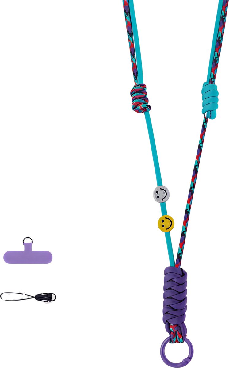 Verstelbaar Telefoonkoord Crossbody in Kleur - Anti-Verlies & Anti-Diefstal Smartphone Lanyard - Veilig Draagkoord voor Dagelijks en Outdoor Gebruik - Blauw/Paars