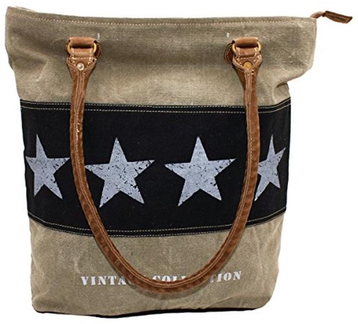 Canvas Draagtas Schoudertas Shopper Leer - Handgemaakt en Uniek
