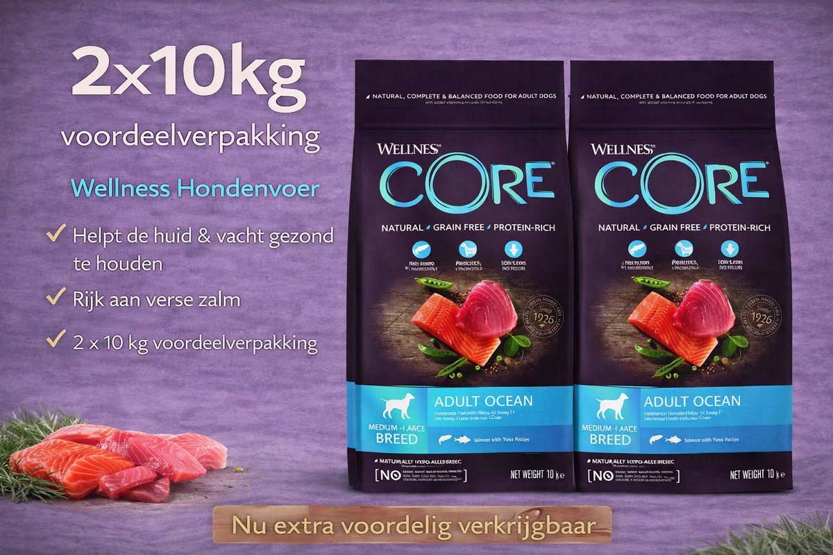 Wellness Core Wellness Core Grain Free Dog Ocean Zalm&Tonijn - Hondenvoer - 2x 10 kilo = 20 kilo