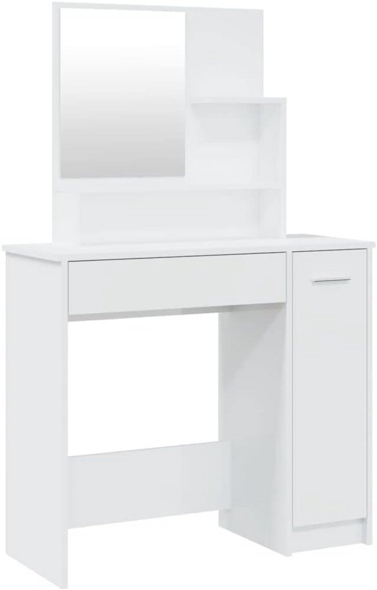 Kaptafel met Spiegel en Opbergruimte voor Slaapkamer, Glanzend Wit