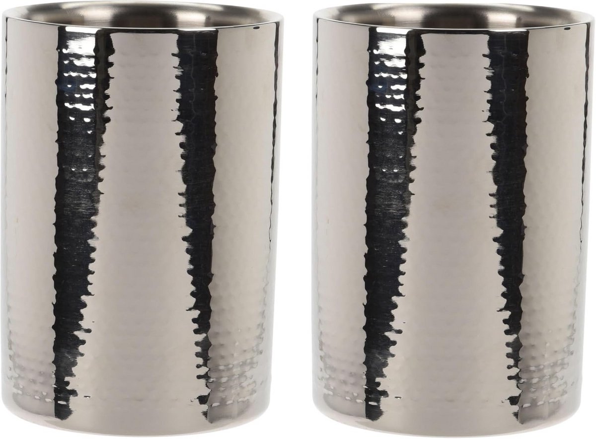 Set van 2 Dubbelwandige Wijnkoelers RVS – Champagnefles Koeler Gehamerd