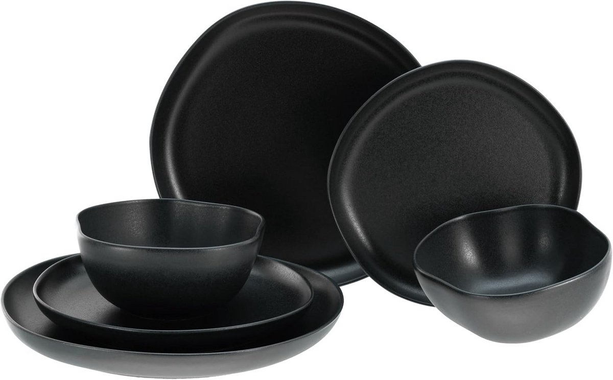 12-delige Servies Set Zwart Aardewerk - Oven- en Magnetronbestendig