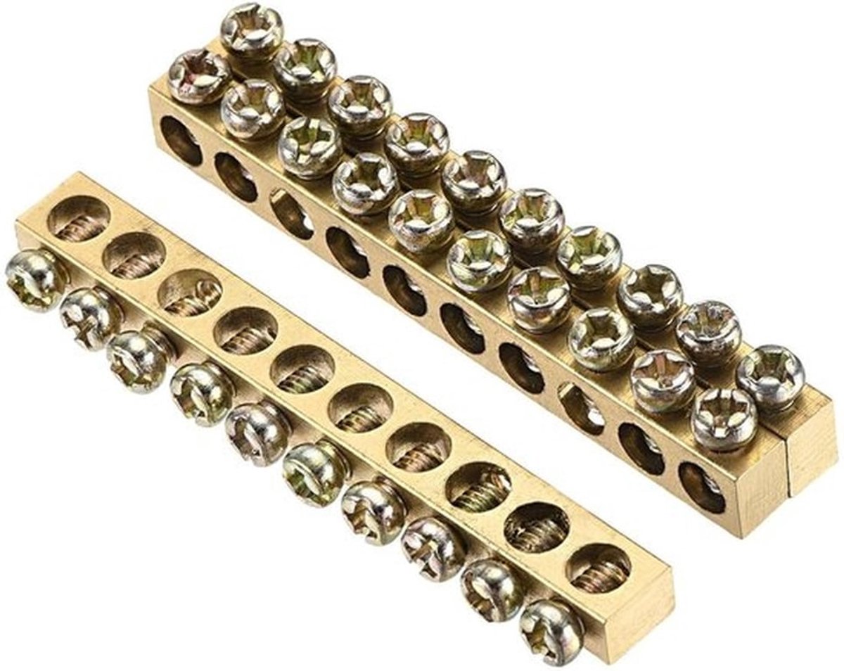 Dailygoods - Klemmen Aardingsrail - Messing - 10 Posities - 65 mm x 5,5 mm x 7,5 mm - Voor Elektrische Verdeling - Duurzaam