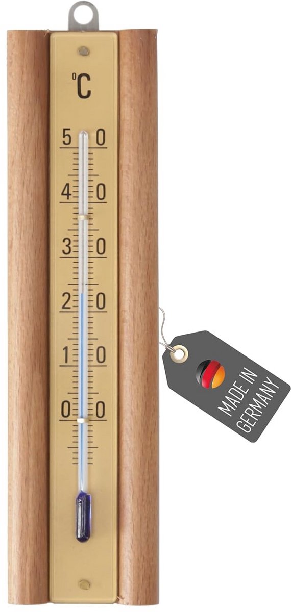 Houten Thermometer - Analoge Kamerthermometer voor Binnen met Duidelijk Display, Temperatuurbereik van -8°C tot 50°C, 17cm Lang