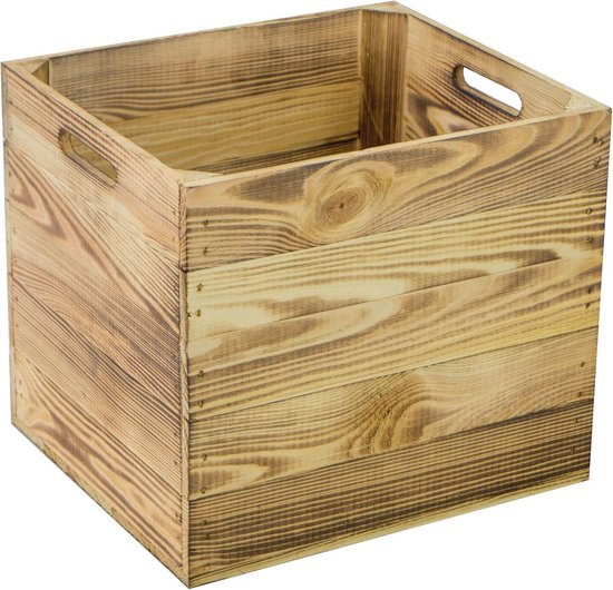 Houten kist zwart geschikt voor alle Ikea Kallax planken en Expedit rekken inschuifkist ladenbox wijnkist 32x37x32cm (set van 2