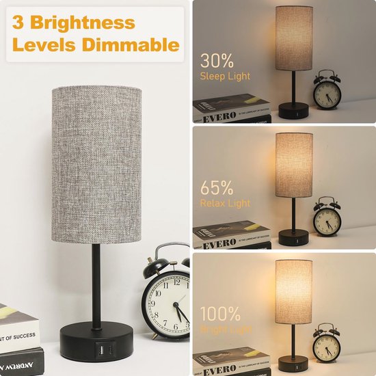 Dimbare aanraakgevoelige bedlamp met USB-oplaadpoorten voor slaapkamer en thuiskantoor — afbeelding 2