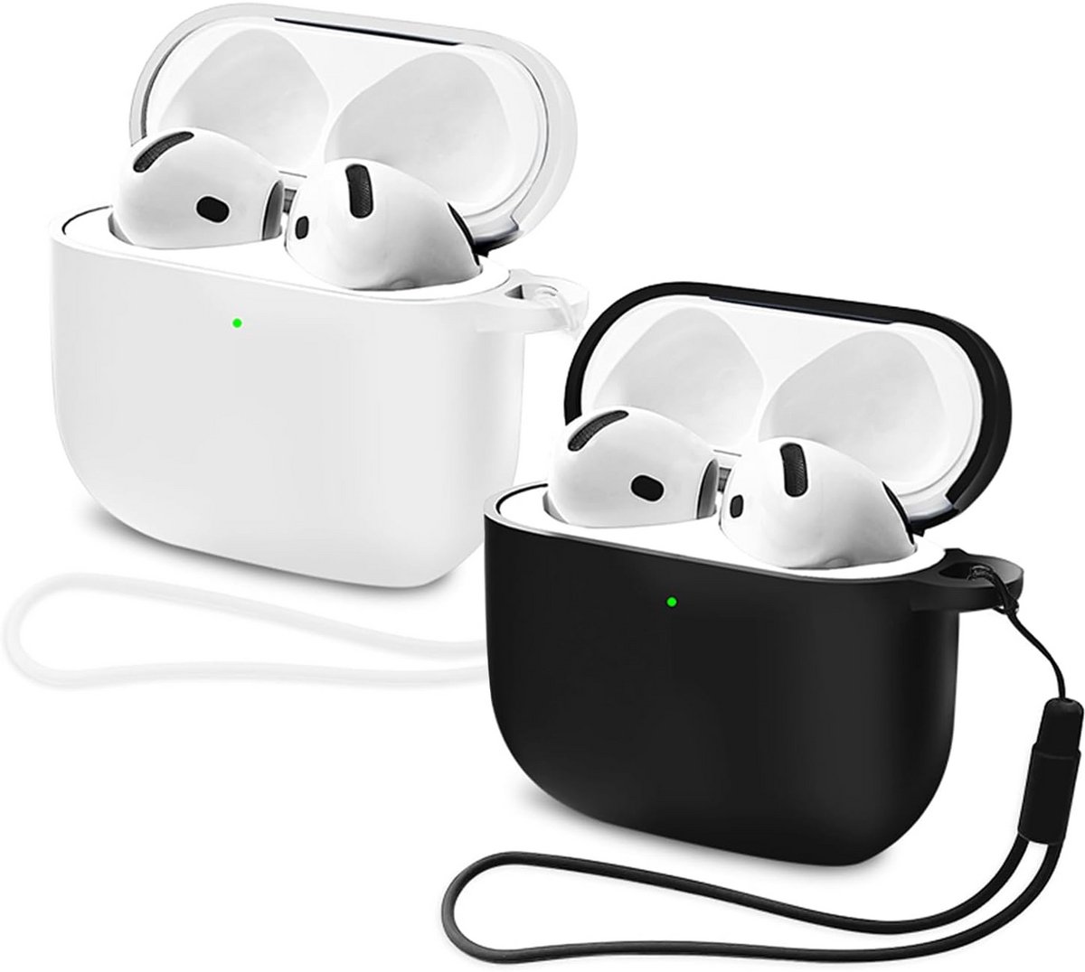 2x Siliconen Beschermhoes voor AirPods 4 (2024) - Schokbestendig & Krasvrij - Wit & Zwart