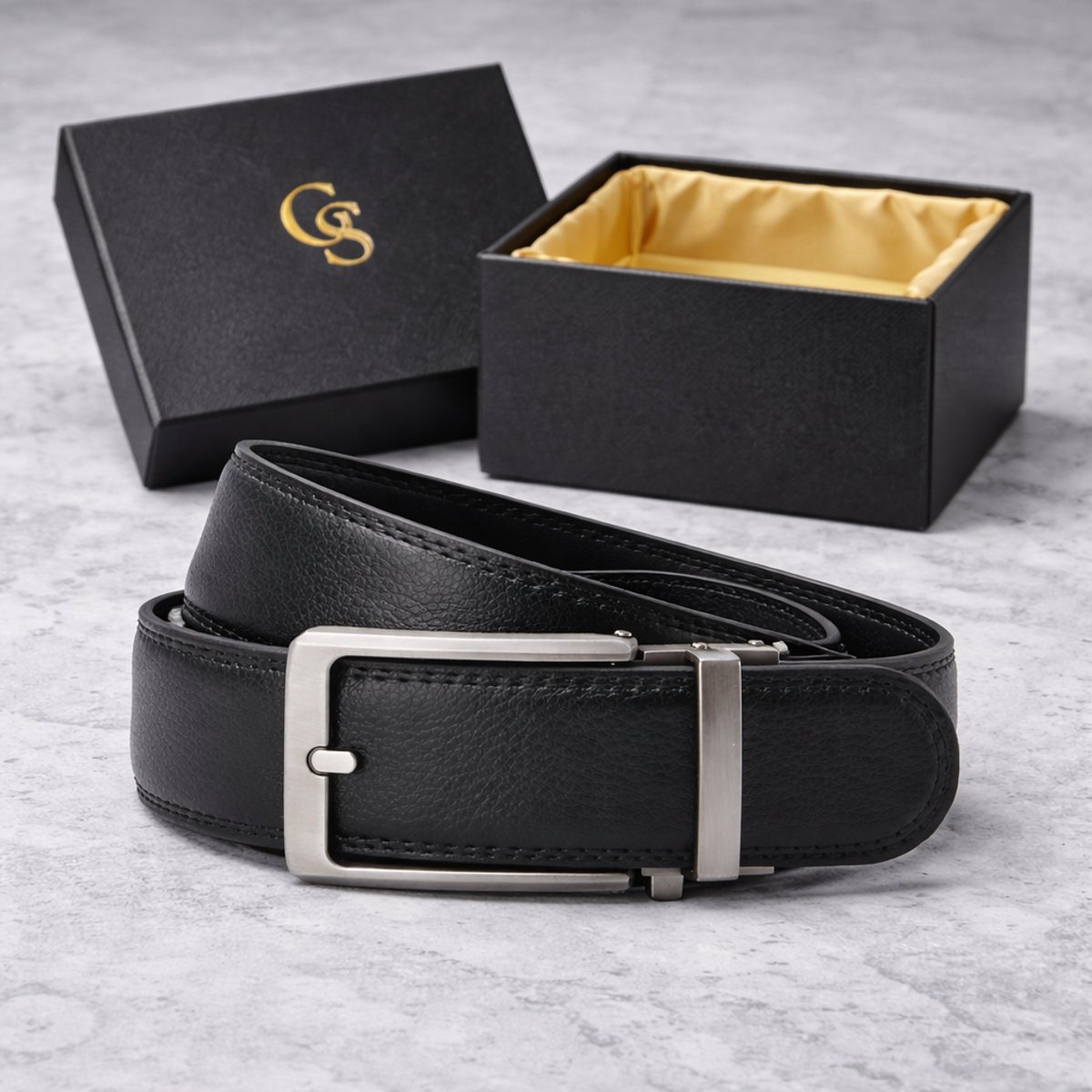 GoldStandard - Riem heren - Leren riem heren - Riem zonder gaatjes - Volnerf Leer - Zwart