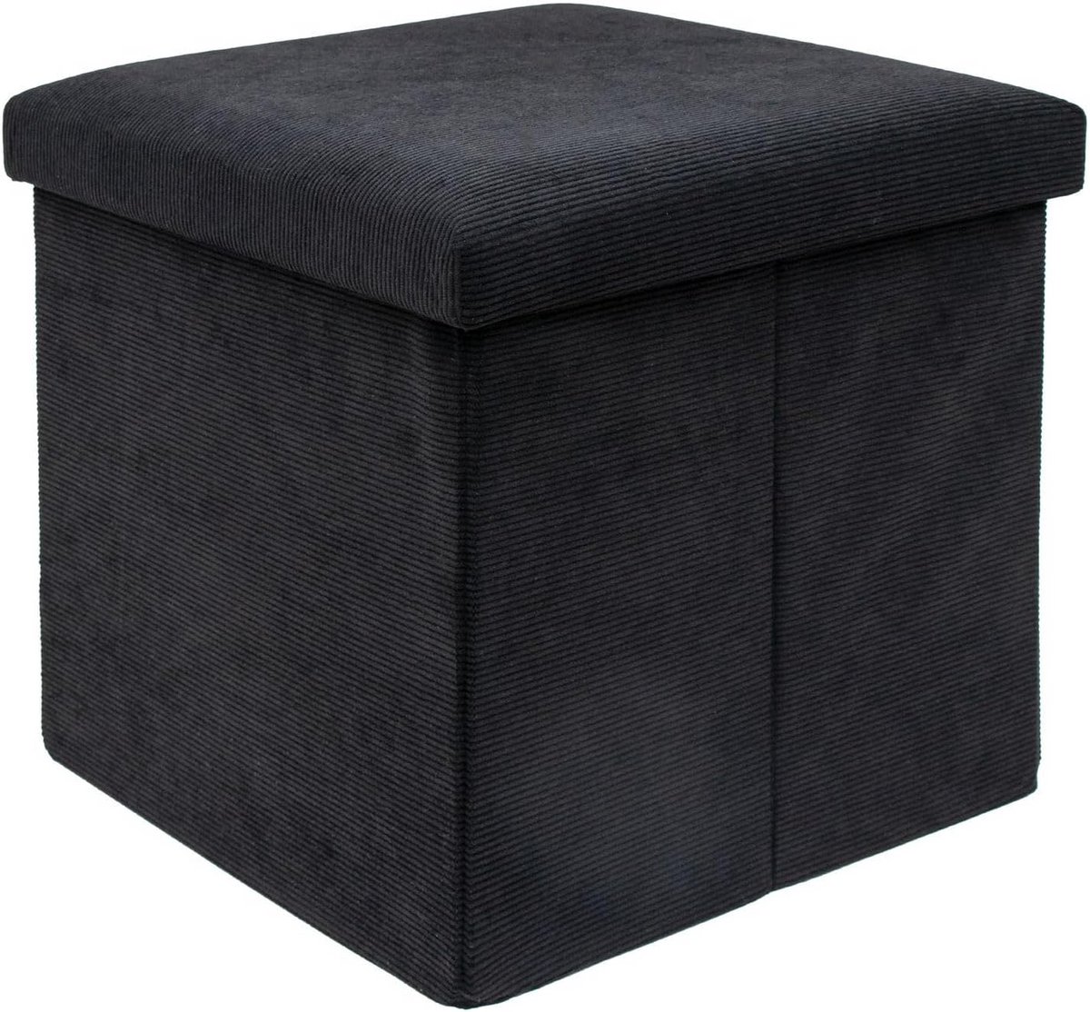 Opvouwbare Zwarte Opbergpoef met Deksel - Zitkruk & Voetenbank 38x38x38 cm