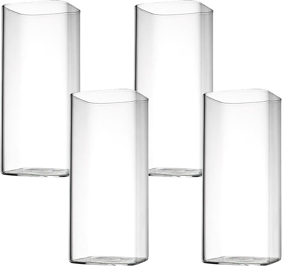 4x Vierkante Dunne Drinkglazen Set 400ml - Elegante Water- en Longdrinkglazen