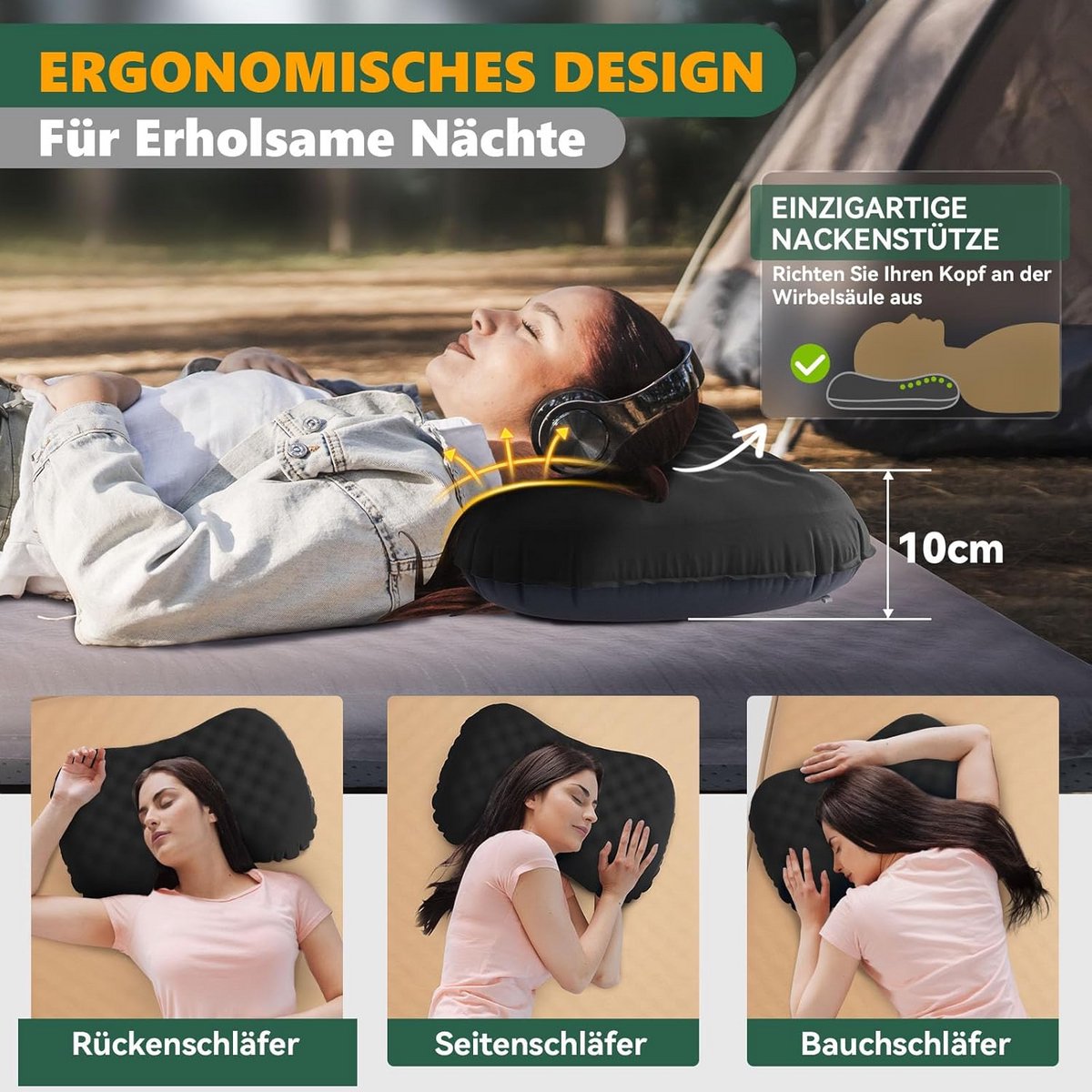 Opblaasbaar Kampeer- en Reiskussen Ergonomische Neksteun
