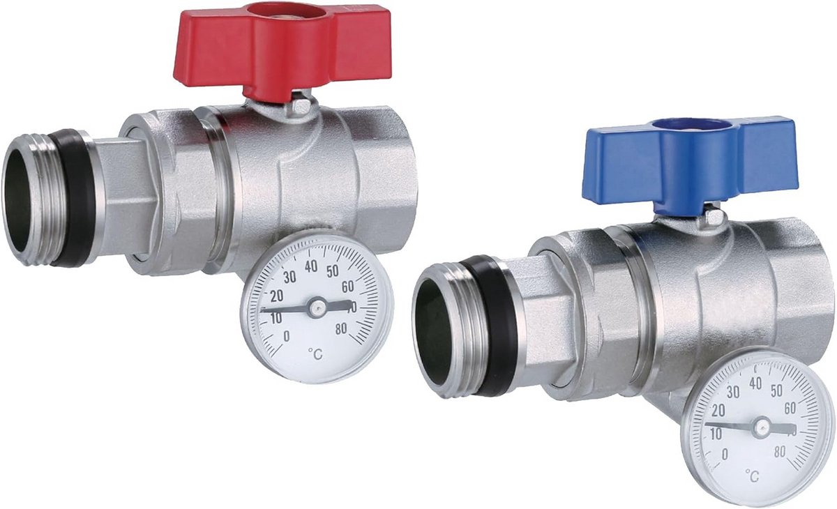 Kogelkraan met Thermometer 1 Inch - Eenvoudig Afsluiten en Temperatuur Meten