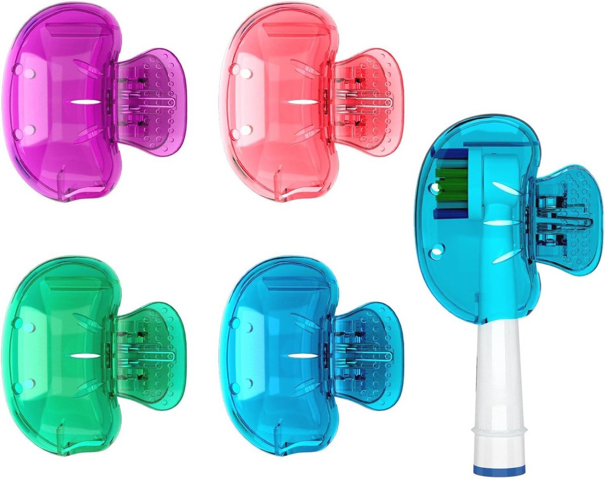 Set van 4 veelkleurige tandenborstelkophoezen - universele clip-on beschermer voor handmatige en elektrische borstels