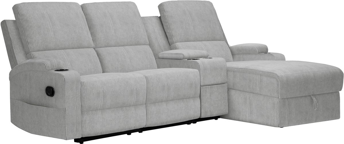 Notio Living DALLAS-Bank, 3-zitter met opbergchaise rechter, handmatige relaxstoel in cordury grijs
