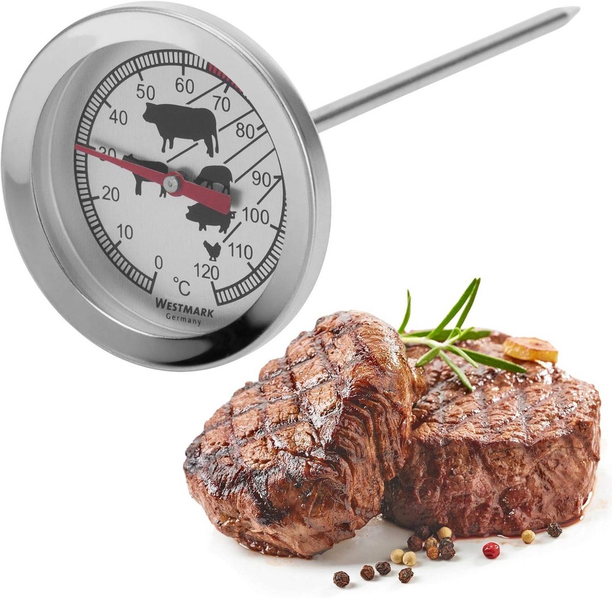 Analoge Vleesthermometer RVS met Gaarheidsymbolen